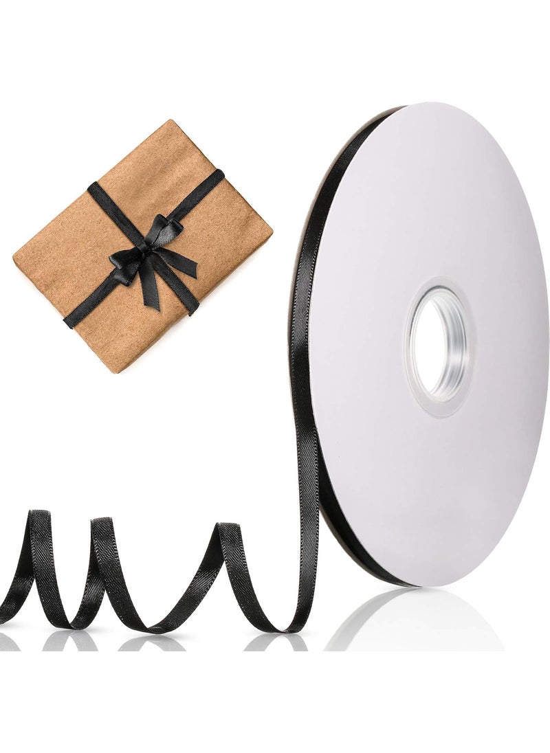 Chuangdi 100 Yards x 1/4 Inch Satin Ribbon Valentine's Day Solid Color Satin Ribbon Decorative Wrapping Ribbon for Wrapping Weddings Hair Ties Dresses Blanket Edging Crafts Bows Ornaments (Black)  - Image 1