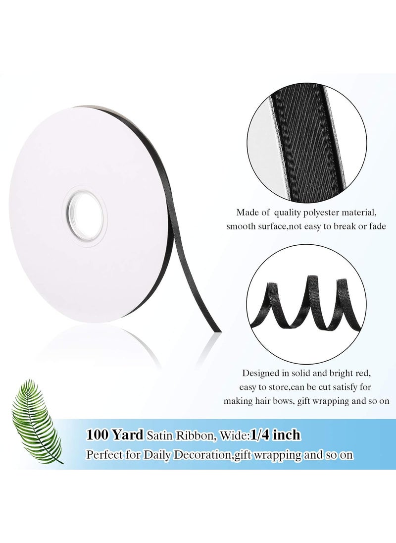Chuangdi 100 Yards x 1/4 Inch Satin Ribbon Valentine's Day Solid Color Satin Ribbon Decorative Wrapping Ribbon for Wrapping Weddings Hair Ties Dresses Blanket Edging Crafts Bows Ornaments (Black)  - Image 5