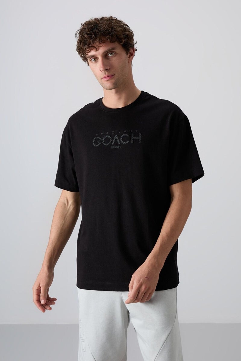 Tommy Life Black Cotton Thick Soft Texture Oversize Fit Printed Men's T-Shirt - 88329  - Image 1