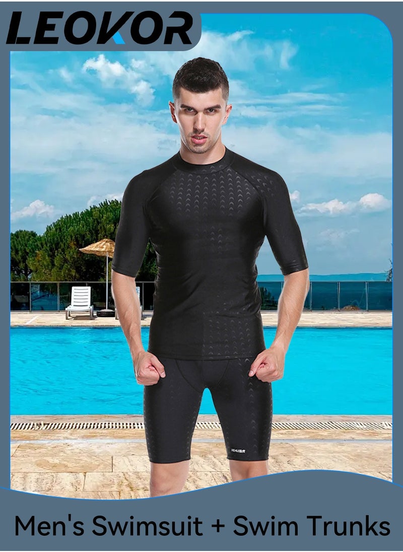 LEOKOR Swimwear Set,Rash Guard Swimsuits,With Swimsuit and Shorts,Water Sport Swimming Swimsuit,for Men's  - Image 1