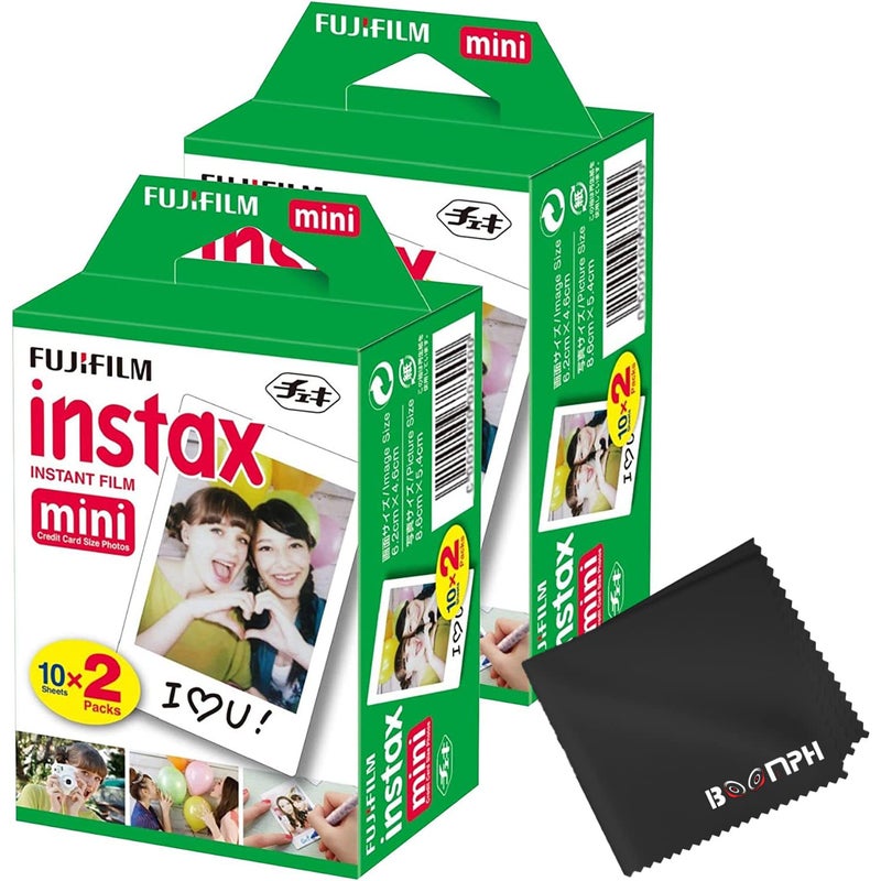 Fujifilm Instax Mini Instant Camera Film: 40 Shoots Total, (10 Sheets x 4) - Capture Memories Anytime, Anywhere - Boomph's Comprehensive Ultimate Performance Cloth Solution for Perfect Picture Quality - Image 1