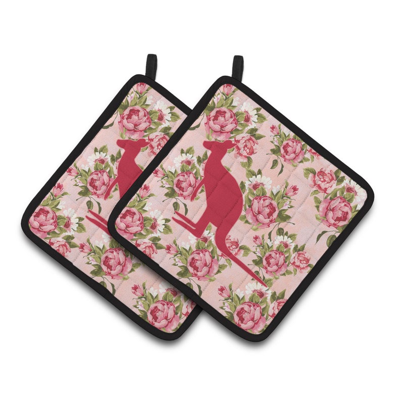 Caroline's Treasures ""Caroline's Treasures Kangaroo Shabby Chic Pink Roses Pair of Pot Holders BB1008-RS-PK-PTHD  7.5HX7.5W  Multicolor"" 