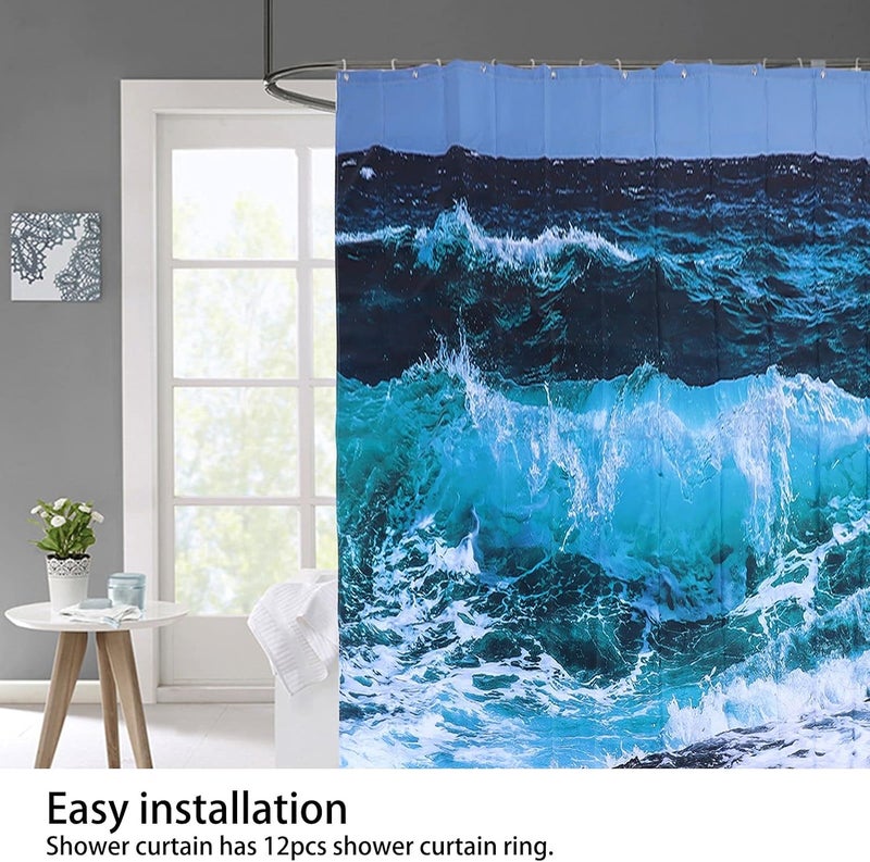 Shower Curtain with 12 Hooks, Bathroom Shower Curtain Set, Polyester Pongee Fabric, Non - Fade Digital Printing Design for Home, Hotel, Dorm, and U (180 * 200 cm) - Image 2