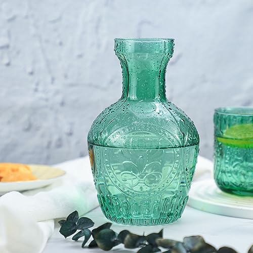 RockTrend Retro Relief Glass Bedside Night Water Carafe with Tumbler Glass, Pitcher And Cup Night Set-Green - Image 5