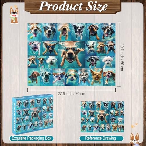 Civaner 1000 Pieces Puzzle for Adults Underwater Dog Pattern Jigsaw Puzzles Puppies Puzzle for Adults Funny Animal Jigsaw Puzzles Gifts for Family Home DecorUnderwater Dogs - Image 5
