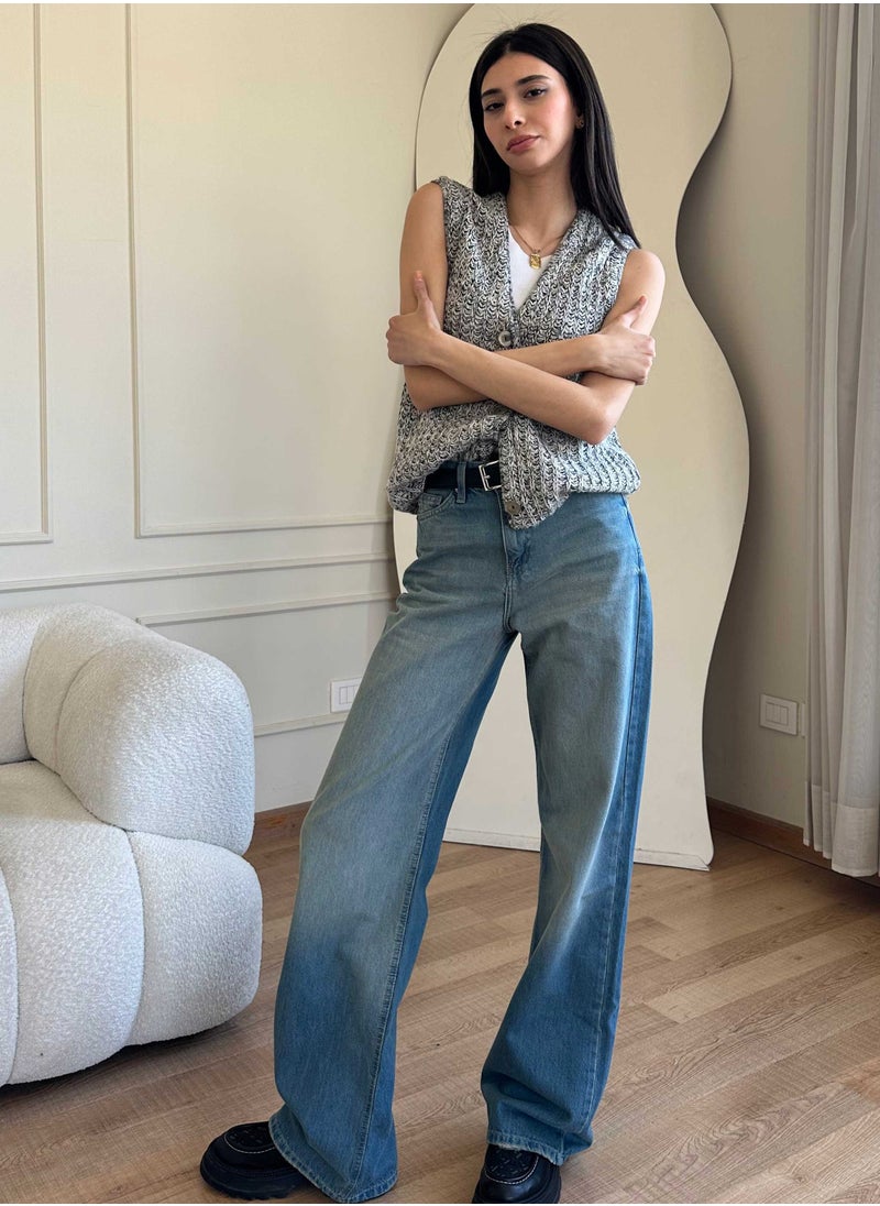 CIZARO - Baggy High-Waist Medium Blue Washed Jeans - Image 1