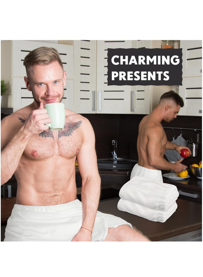 SOLARAE Mens Wearable Bath Towel Wrap Short Pants Shower Wrap for Men 11.81'' Mens Towel Wrap After Shower with Closure for Men Bathroom Shower Spa Gym (White,Coral Fleece)4 Pcs - Image 5