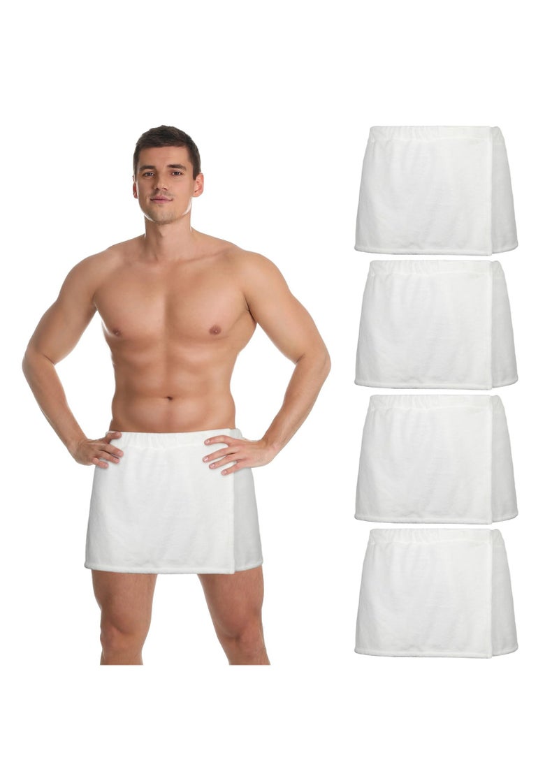 SOLARAE Mens Wearable Bath Towel Wrap Short Pants Shower Wrap for Men 11.81'' Mens Towel Wrap After Shower with Closure for Men Bathroom Shower Spa Gym (White,Coral Fleece)4 Pcs - Image 1