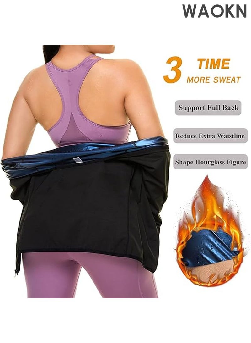 WAOKN Sauna Suit Shirt For Women Weight Loss Waist Trainer Sweat Vest Workout Fajas Short Sleeve Sleeve Sauna Shirt Modern Trainer 2 in 1 Slimming Full Body Shaper Workout Top Shape Weight Loss Zipper Jacket Long Sleeve,Gym Workout Tops Body Shaper Sweat Suits - Image 5