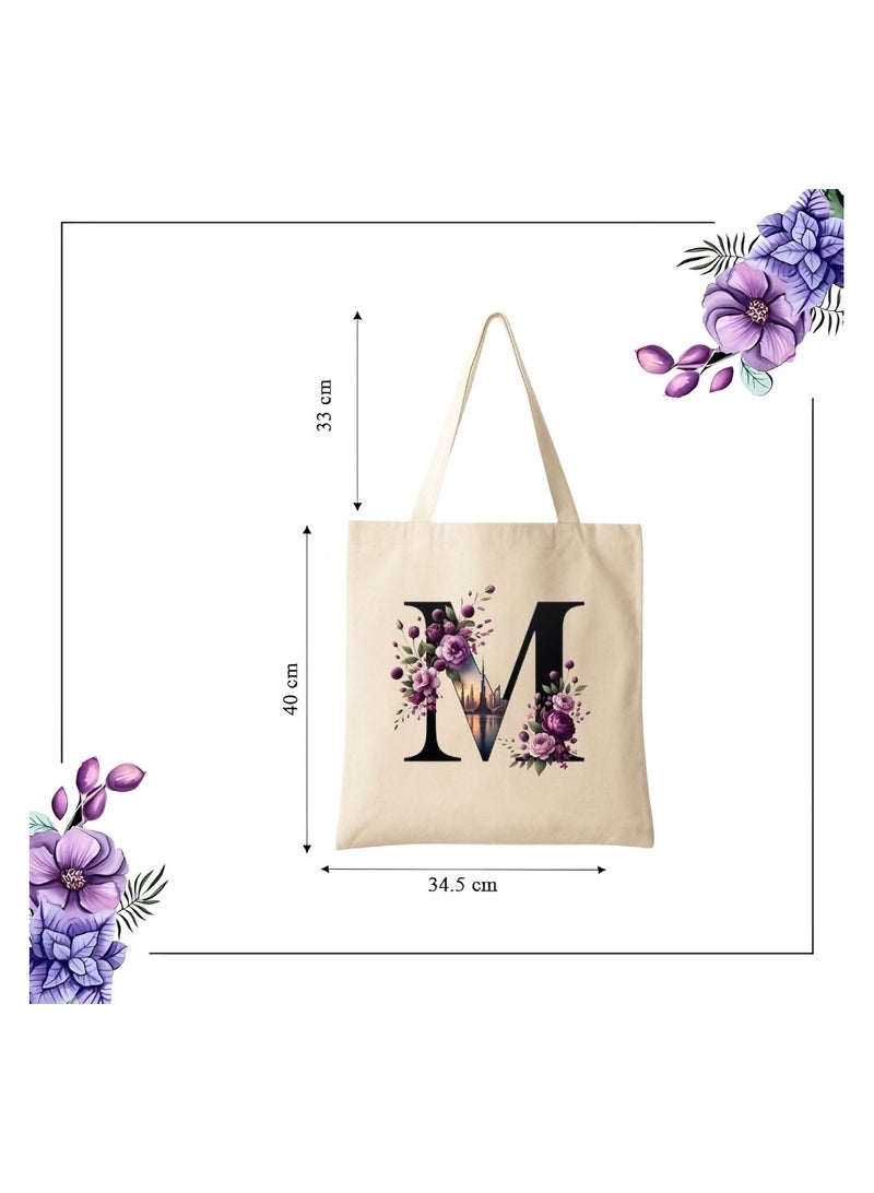 PRINTSHOP4ME Eco-Friendly Initial Tote Bag  – Canvas Shopping Bag With Floral & Dubai Skyline Print | Reusable Bridesmaid Gift,Wedding Favor,Everyday Carryall - Image 3