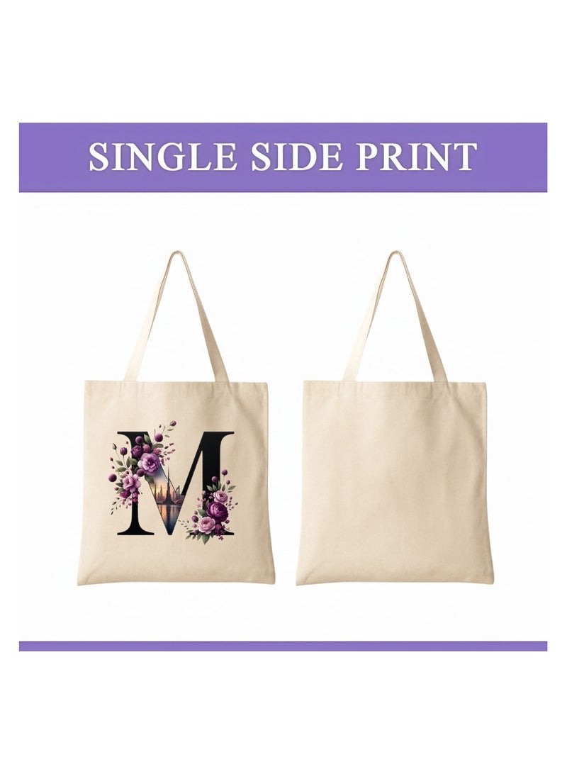 PRINTSHOP4ME Eco-Friendly Initial Tote Bag  – Canvas Shopping Bag With Floral & Dubai Skyline Print | Reusable Bridesmaid Gift,Wedding Favor,Everyday Carryall - Image 2
