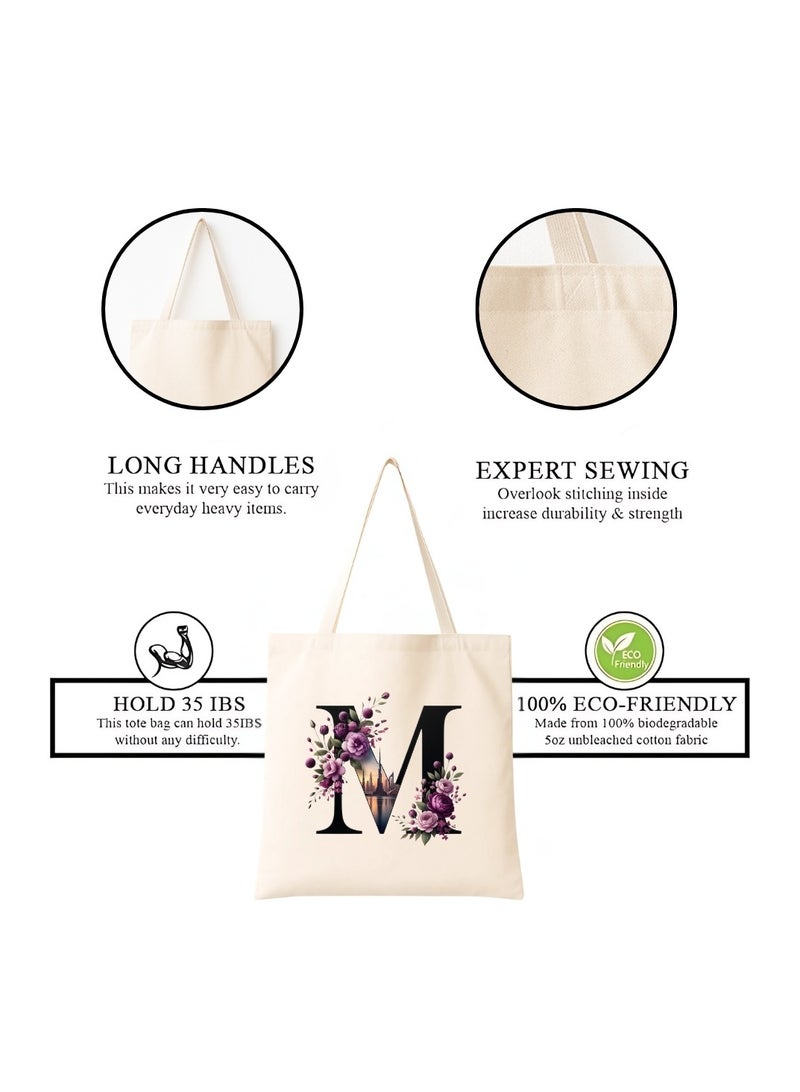 PRINTSHOP4ME Eco-Friendly Initial Tote Bag  – Canvas Shopping Bag With Floral & Dubai Skyline Print | Reusable Bridesmaid Gift,Wedding Favor,Everyday Carryall - Image 4