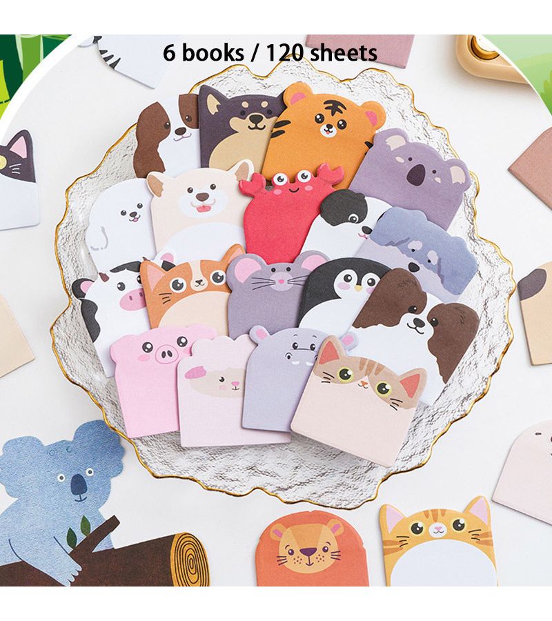 6 Books Happy Pets Random Animal Shaped Sticky Notes 120 Sheets For Office Messages - Image 1