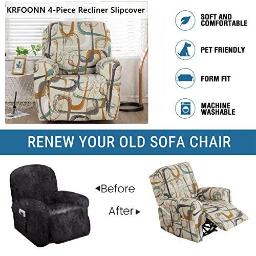 KRFOONN Stretch Recliner Slipcovers Printed Sofa Cover 4-Piece Fallon Collection Slipcover Lazy Boy Chair Covers Furniture Protector Recliner Chair Cover with Storage Pocket for Living Room, A2 - Image 4