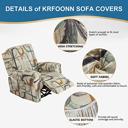 KRFOONN Stretch Recliner Slipcovers Printed Sofa Cover 4-Piece Fallon Collection Slipcover Lazy Boy Chair Covers Furniture Protector Recliner Chair Cover with Storage Pocket for Living Room, A2 - Image 2