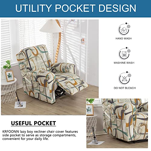 KRFOONN Stretch Recliner Slipcovers Printed Sofa Cover 4-Piece Fallon Collection Slipcover Lazy Boy Chair Covers Furniture Protector Recliner Chair Cover with Storage Pocket for Living Room, A2 - Image 5