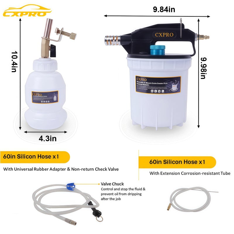 CXPRO 24PCS Brake Bleeder Kit, Vacuum Brake Bleeder Kit with 2L Brake Fluid Extractor and 1L Refilling Bottle, Pressure Clutch Bleeder Kit with 19 Adapters - Image 2