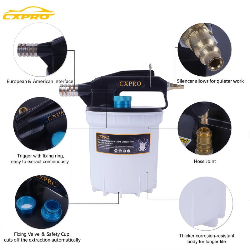 CXPRO 24PCS Brake Bleeder Kit, Vacuum Brake Bleeder Kit with 2L Brake Fluid Extractor and 1L Refilling Bottle, Pressure Clutch Bleeder Kit with 19 Adapters - Image 3