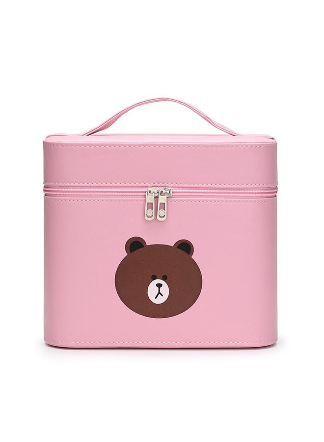 NIBEMINENT Bear Printed Cosmetic Case Pink/Brown