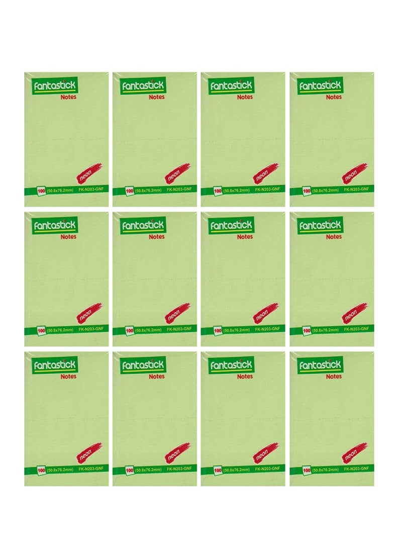 Fantastick 12-Piece Sticky Notes 2x3 Inch Size Green  - Image 1