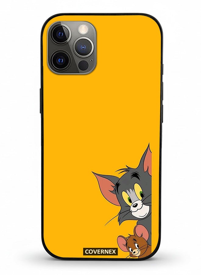 Covernex Apple iPhone 12 Pro Protective Case Cover Printed Featuring Classic Duo Tom and Jerry Peeking Friends - Image 2
