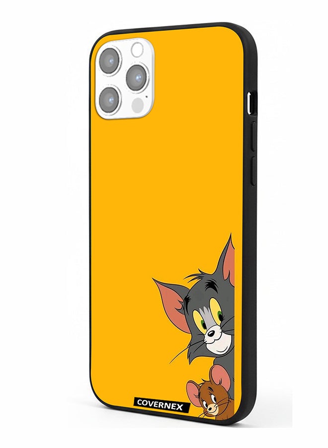 Covernex Apple iPhone 12 Pro Protective Case Cover Printed Featuring Classic Duo Tom and Jerry Peeking Friends - Image 1
