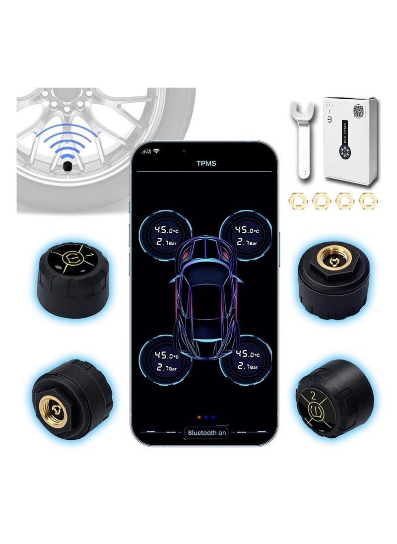 Generic - Bluetooth 5.0 Wireless Tire Pressure Monitoring System (TPMS) - Real-time Tire Pressure & Temperature Sensors for Cars, Bicycles, Motorcycles - Compatible with iOS & Android (4 Pack) - Image 1