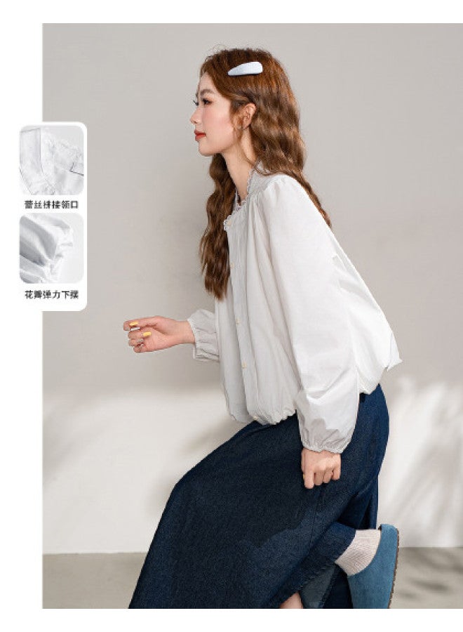 Jeanswest Neckline Design Lace Patch Jacket Sweet And Youthful Hemline Bud Slimming Cardigan For Women - Image 1