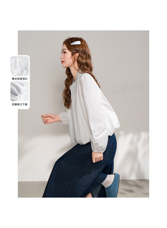 Jeanswest Neckline Design Lace Patch Jacket Sweet And Youthful Hemline Bud Slimming Cardigan For Women - Image 2
