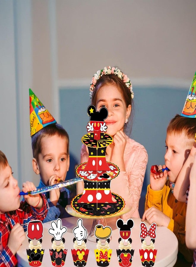 EBWHOLE Cute Mouse Cupcake Stand, Large 3-Tier Cartoon Cupcake Holder for Birthday Party Decorations (Red) - Image 5