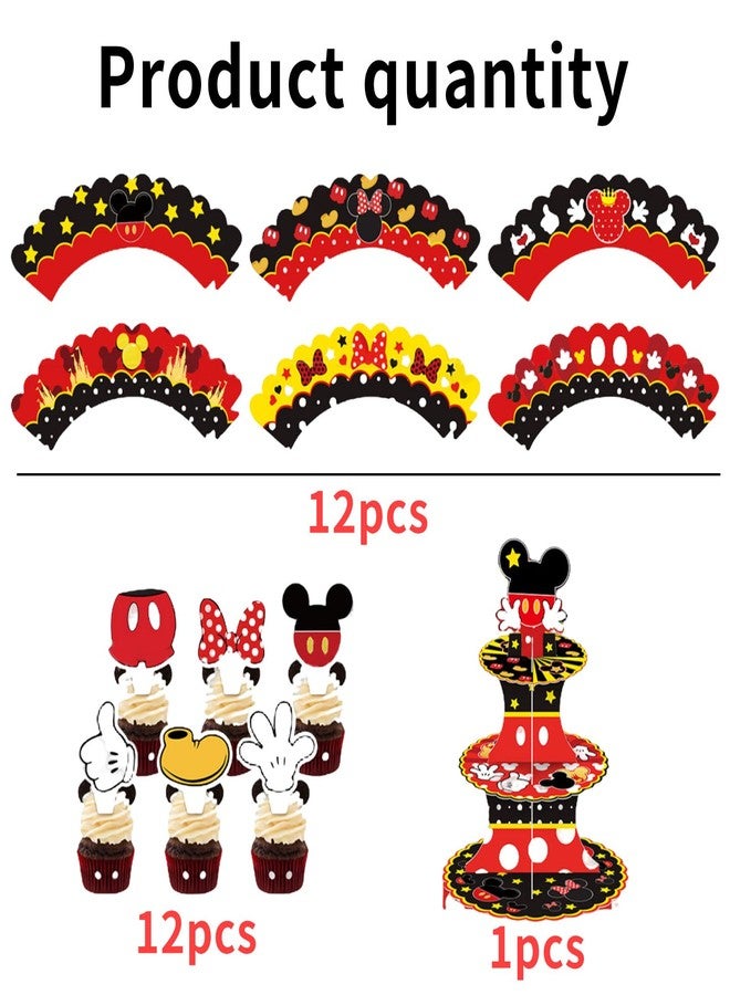 EBWHOLE Cute Mouse Cupcake Stand, Large 3-Tier Cartoon Cupcake Holder for Birthday Party Decorations (Red) - Image 3