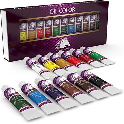 MyArtscape Oil Paint Set - 21ml x 12 Tubes - Artist Quality - Lightfast - Heavy Body - Highly Pigmented Oil-based Colors - Excellent Coverage - Professional Painting Supplies - Image 1