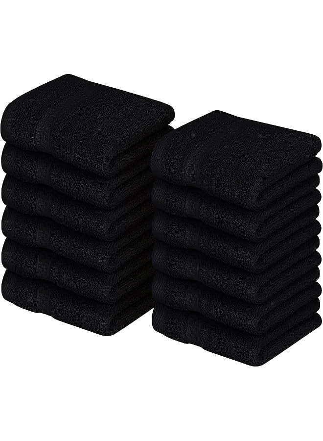 The Bros Premium Fingertip Towel Set (12 x 12 Inches, Black) 600 GSM 100% Cotton Washcloths & Face Cloth, Highly Absorbent and Soft Feel (12-Pack)… - Image 1