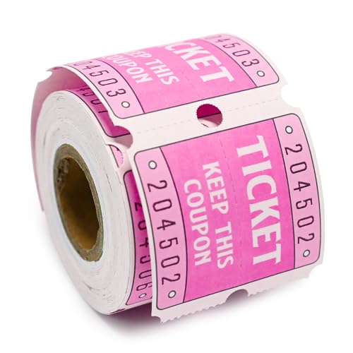 DGBDPACK 250 Raffle Tickets 5050 Double Roll Tickets for Raffles Carnival Door Prizes and Class Reward Pink - Image 1