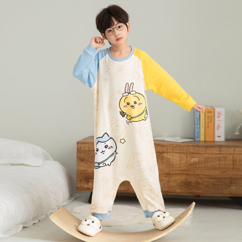 Children'S One-Part Pajamas Boys Cotton Long Sleeve Little Boy'S One-Part Sleeping Bag Home Clothes - Image 1