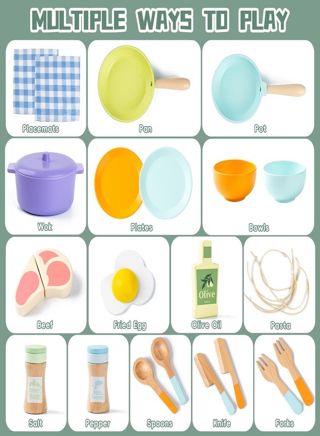Busy edition Wooden Kitchen Toys for Toddlers, Montessori Pretend Play Kitchen Accessories, Play Food Sets for Kids Kitchen, Pots and Pans Cooking Sets, Gifts for 3 4 5 Years Old Girls Boys - Image 5