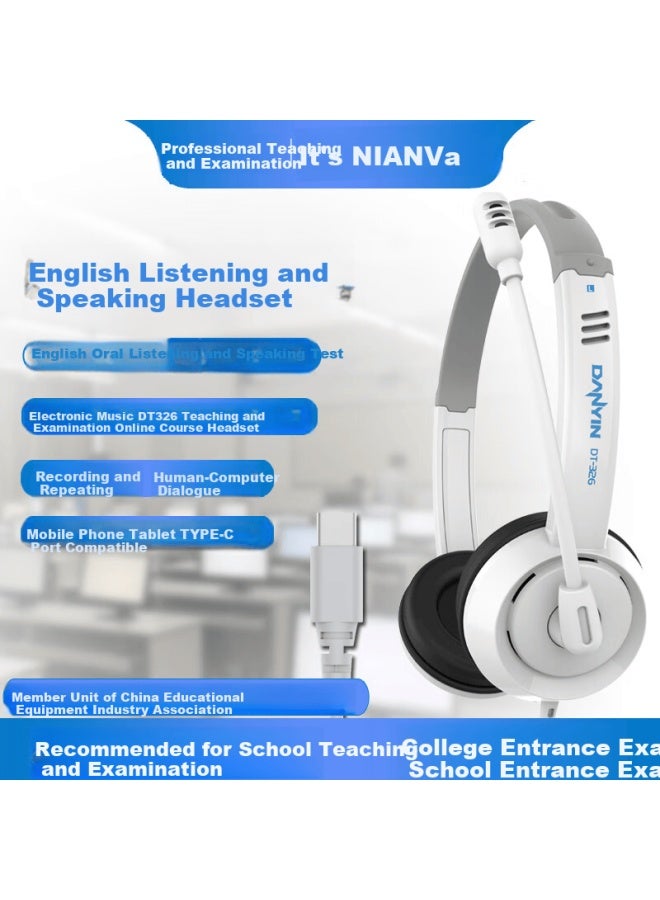Danyin Dt326 Type-c Headphone Wired Over-ear For Students' Online Cl, English Listening And Speaking Exams With Microphone, C-type Compatible With Xiaomi, Huawei Tablets And Ipad - Image 1