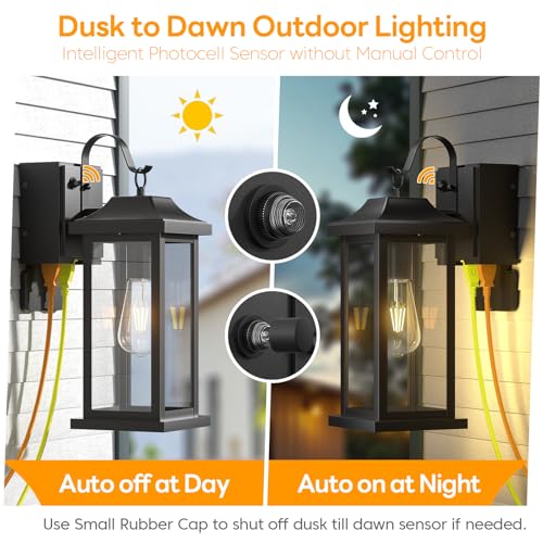 Roravilila 17 Inch Dusk to Dawn Outdoor Lighting with GFCI Outlet, Large Porch Light Lantern Plug Outlet Modern Black Outdoor Sconce Lighting, IP65 Waterproof Outside Light Wall Mounted Coach Light - Image 5
