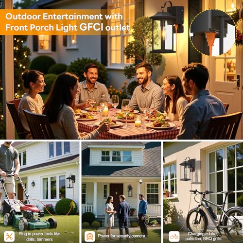Roravilila 17 Inch Dusk to Dawn Outdoor Lighting with GFCI Outlet, Large Porch Light Lantern Plug Outlet Modern Black Outdoor Sconce Lighting, IP65 Waterproof Outside Light Wall Mounted Coach Light - Image 4