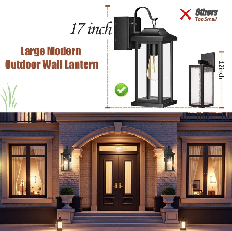 Roravilila 17 Inch Dusk to Dawn Outdoor Lighting with GFCI Outlet, Large Porch Light Lantern Plug Outlet Modern Black Outdoor Sconce Lighting, IP65 Waterproof Outside Light Wall Mounted Coach Light - Image 3