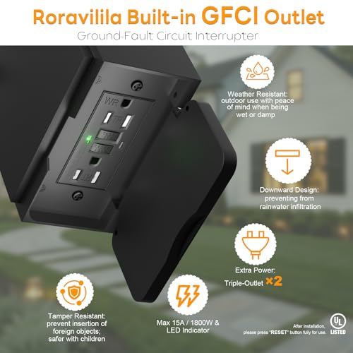 Roravilila 17 Inch Dusk to Dawn Outdoor Lighting with GFCI Outlet, Large Porch Light Lantern Plug Outlet Modern Black Outdoor Sconce Lighting, IP65 Waterproof Outside Light Wall Mounted Coach Light - Image 2