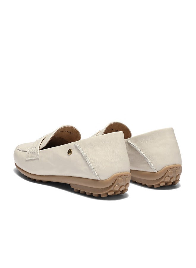 Senda a Women's Loafers Spring Autumn Slip-on Commuter Shoes 4ht26ca5 Beige Leather Hand-sewn Size 37 - Image 2