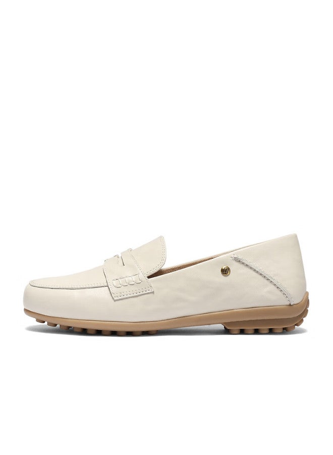 Senda a Women's Loafers Spring Autumn Slip-on Commuter Shoes 4ht26ca5 Beige Leather Hand-sewn Size 37 - Image 4