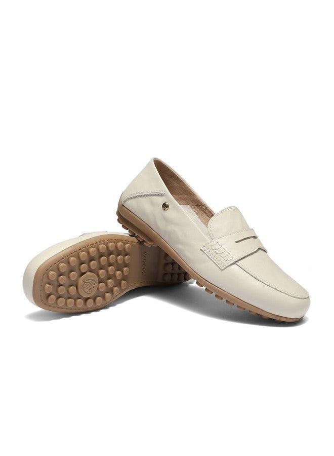 Senda a Women's Loafers Spring Autumn Slip-on Commuter Shoes 4ht26ca5 Beige Leather Hand-sewn Size 37 - Image 3