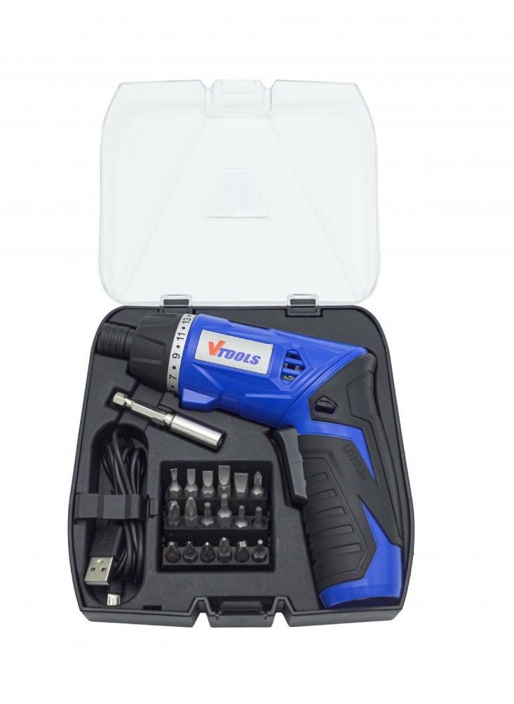 VTOOLS 3.6V Cordless Electric Screwdriver Set 17+1 Torque Rotating Handle Forward/Reverse switch LED Light USB Charge 19 Pcs Accessories & Tool Box  - Image 1