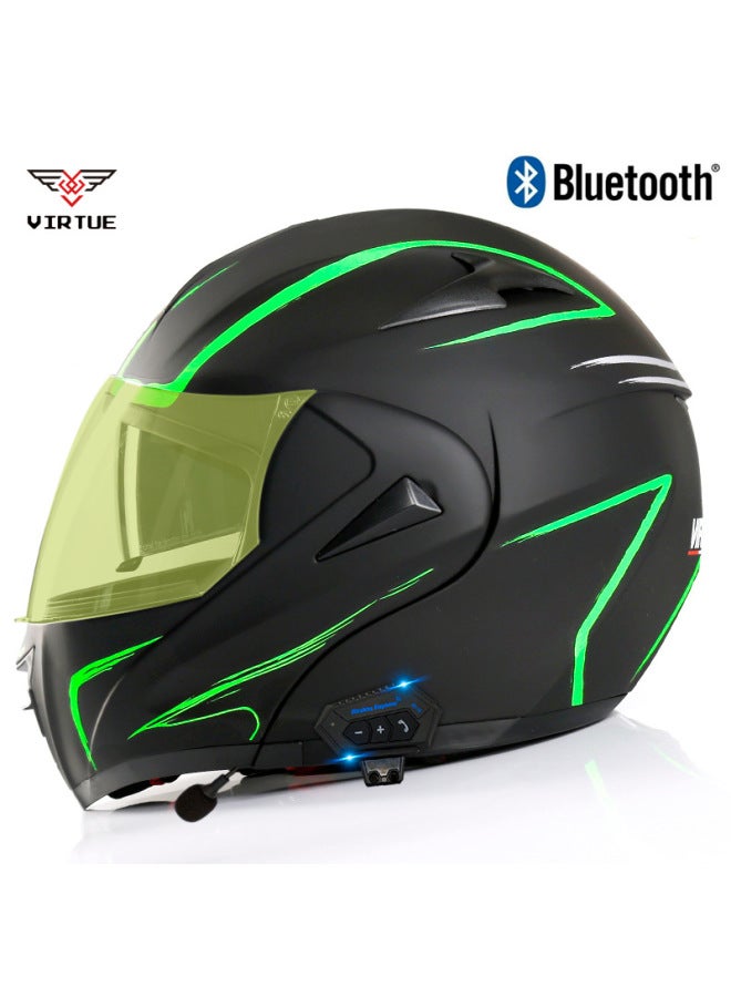 Men's Open Face Bluetooth Motorcycle Helmet - Sub-Green Lightning Night Brightening Mirror