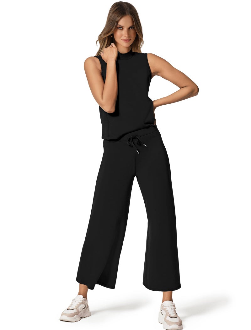 Sampeel Two Piece Set for Women Casual Lounge Sets Summer Outfits Matching Sets Women Fashion Clothing Business Casual Vacation Travel Comfiest Airport Outfits Mock Neck Black 2025 M - Image 2