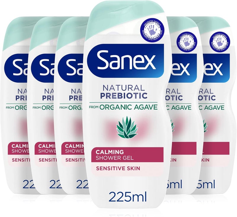 Sanex Organic Agave Calming Shower Gel 225ml shower gel for sensitive skin natural prebiotic from organic agave moisturises and soothes skin 12 hour hydration supports natural skin balance