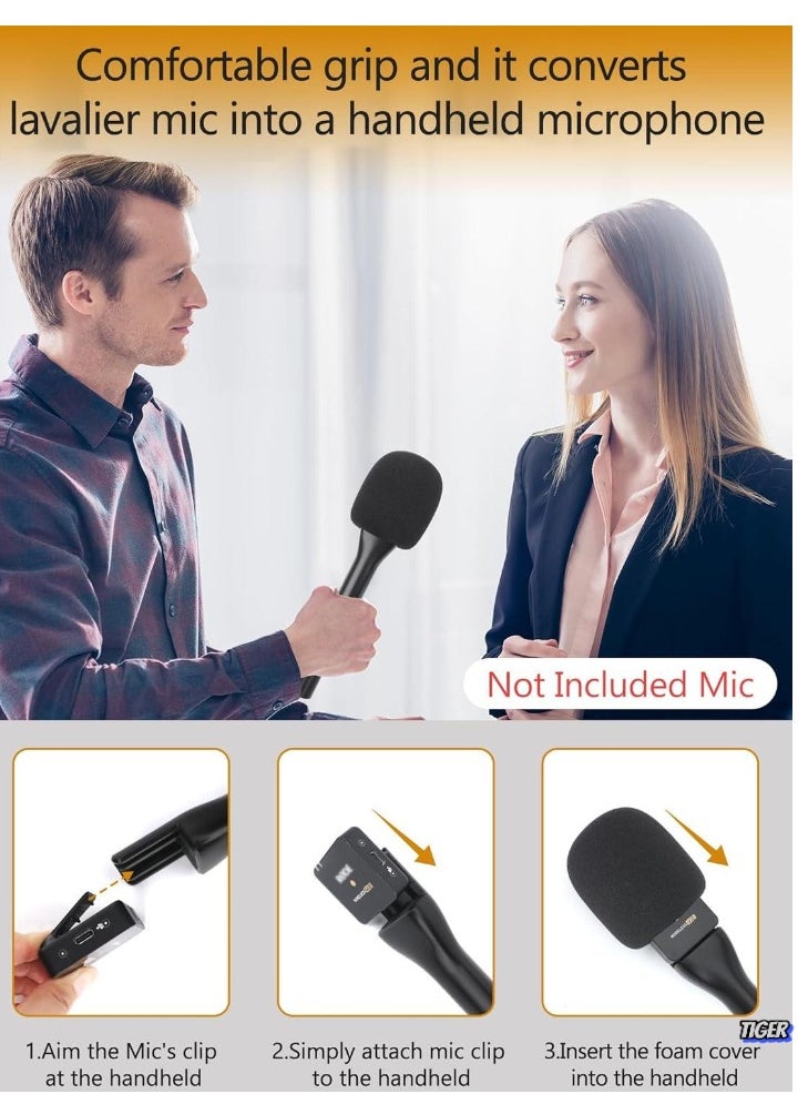 Universal Interview GO Handheld Adapter for Rode Wireless GO I/II, Rode Wireless Me/Pro, DJI Mic 1/2 – Hand Adapter Mic Clip with Pop Protection, Compatible with Most Lavalier Mics, Pack of 1 – Perfect for On-the-Go Interviews & Content Creation