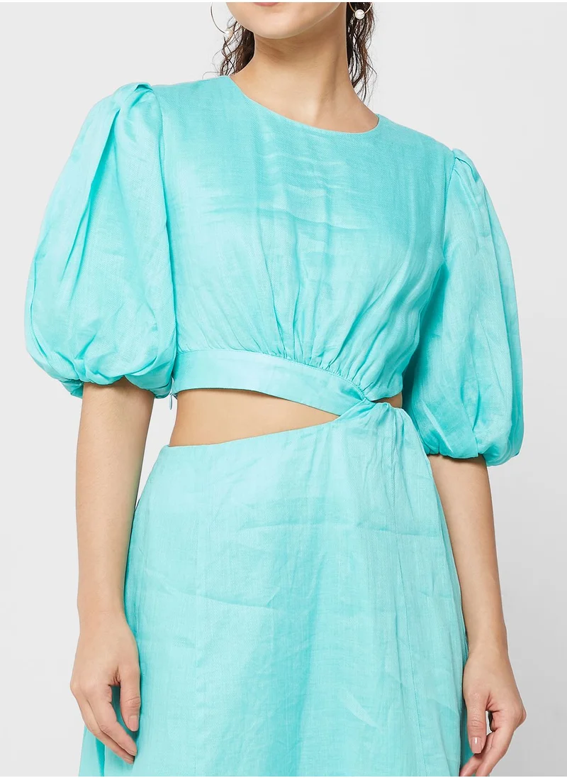 Bardot Puff Sleeve Cut Out Detail Dress